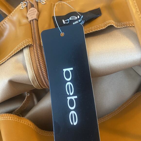 Bebe Carmel RUCHED MIDI VEGAN LEATHER DRESS - Picture 9 of 11